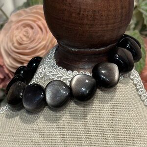 Silver Sheen Obsidian Heart Soft Bangle 14mm Size 6.5